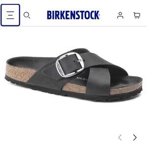 Birkenstock Siena Big Buckle Black Oiled Leather Slide Sandals 8.5/39